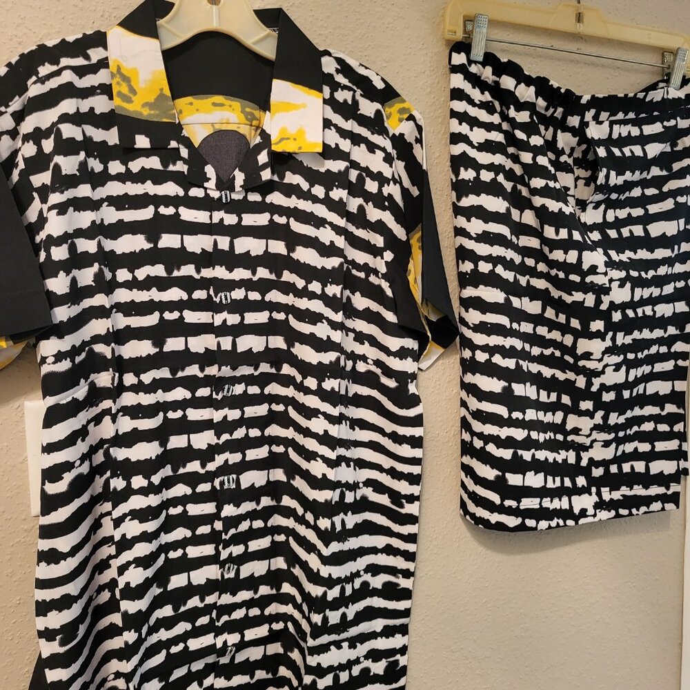 Unisex vintage wear-Blk & white casual pool/ beach lounge 2 set- with pockets - Picture 2 of 15